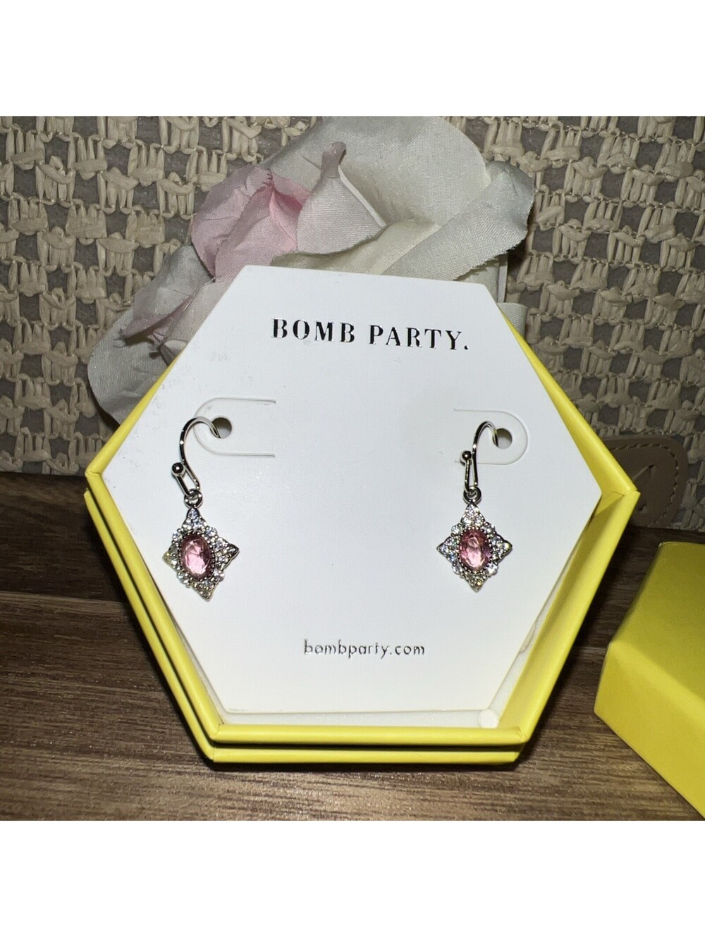 Bomb Party Earrings. Beautifully Ornate. Pink Tourmaline. Rhodium Plating.